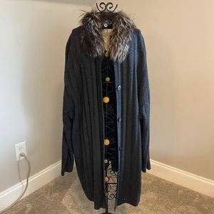 Vtg Chris by Crista Zahm grey wool cashmere cardigan | sz 8 s / m | fur collar